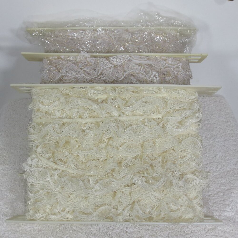 NEW Sew Easy Lace Lot of 3 Bolts APX 150 Yards Rose Ruffles 2 Different Colors